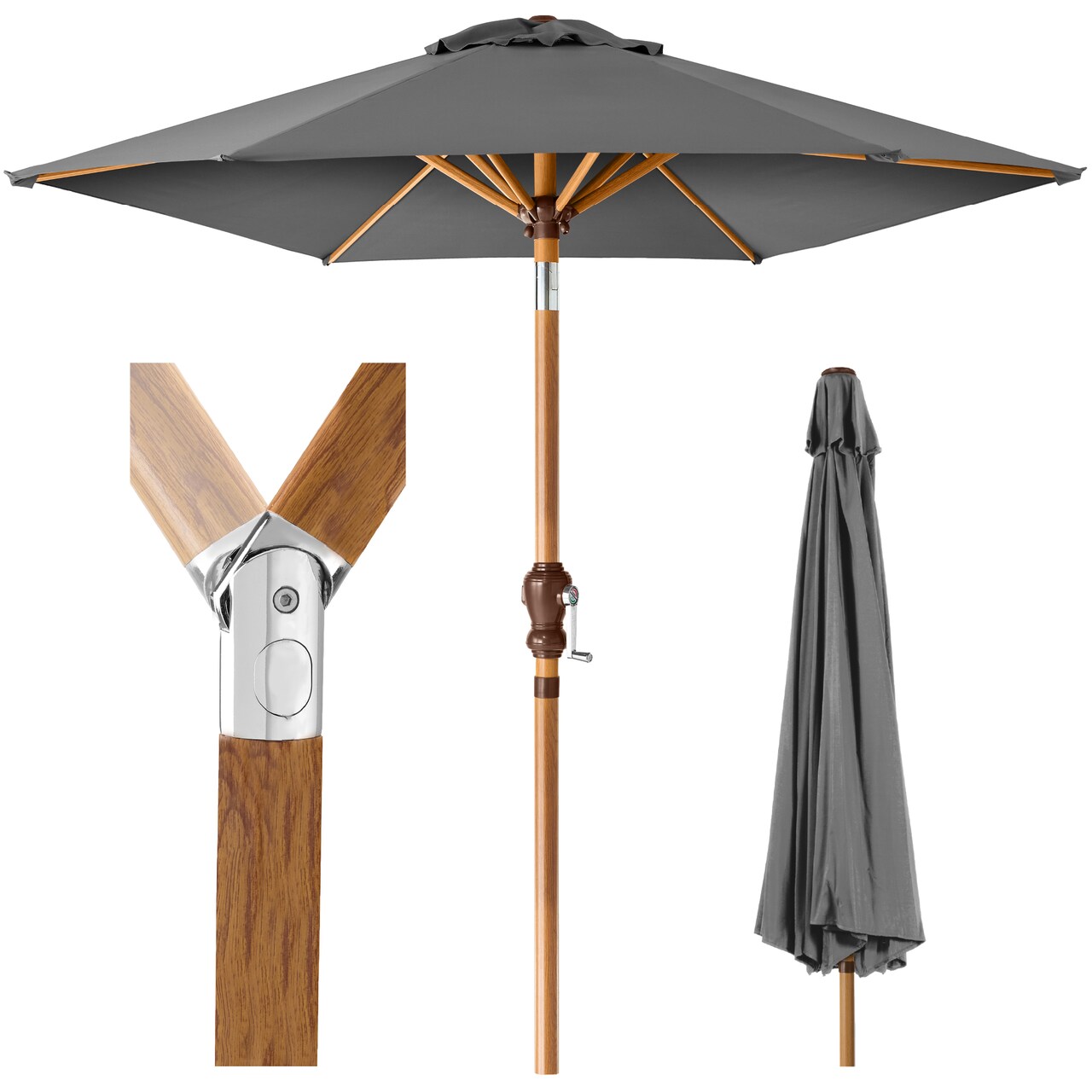 Best Choice Products 10ft Outdoor Woodgrain Pattern Steel Market Patio Umbrella w/ Crank, Tilt